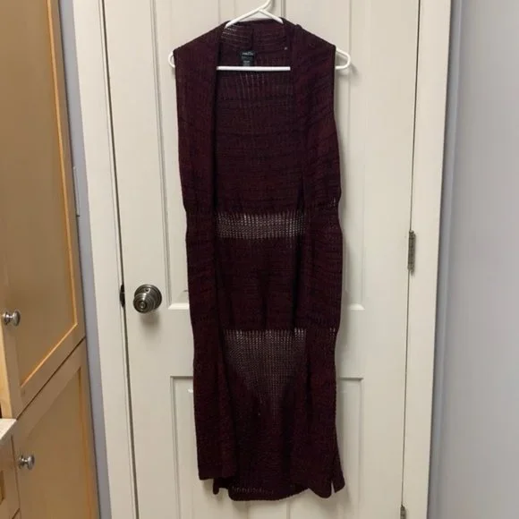 RUE21 Medium Long Open Front Cardigan Vest Burgundy & Black - Picture 12 of 13
